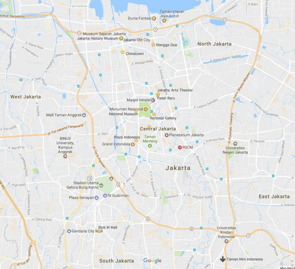žemėlapis Džakarta centrai