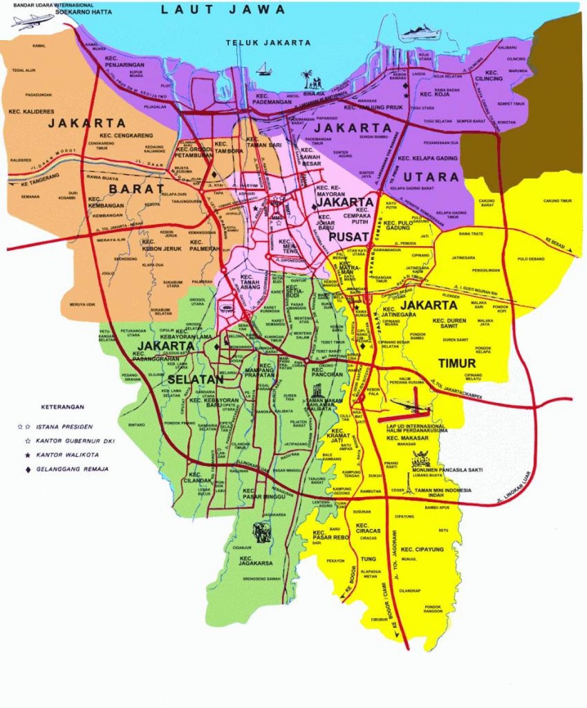 žemėlapis lankytinų vietų Džakarta