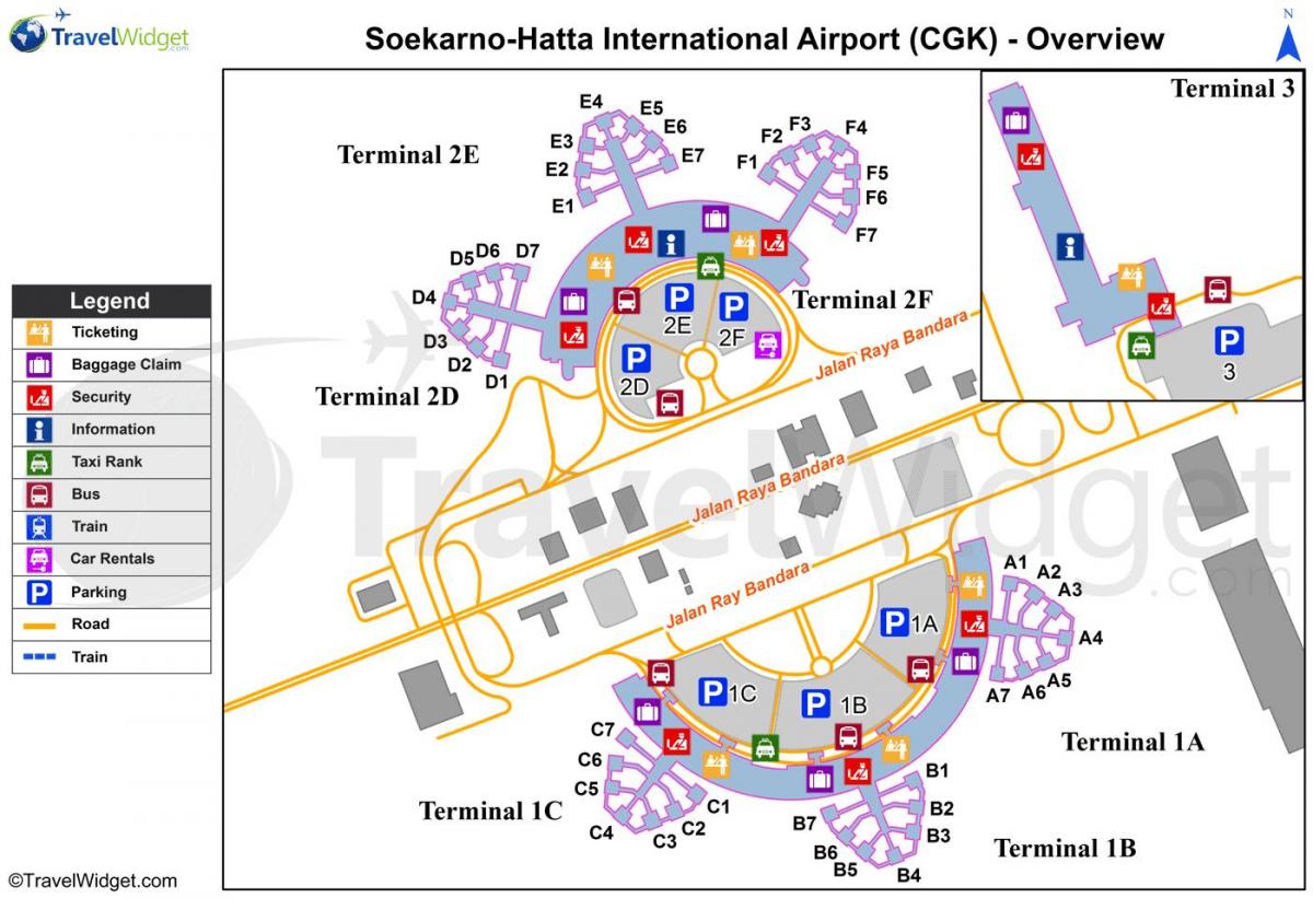 soekarno hatta oro uosto terminalą žemėlapyje