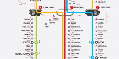 Susisiekimo linijos Džakarta žemėlapyje